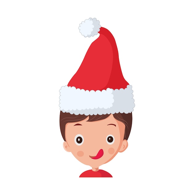 Cute Boy wearing a Santa hat vector isolated on white background.