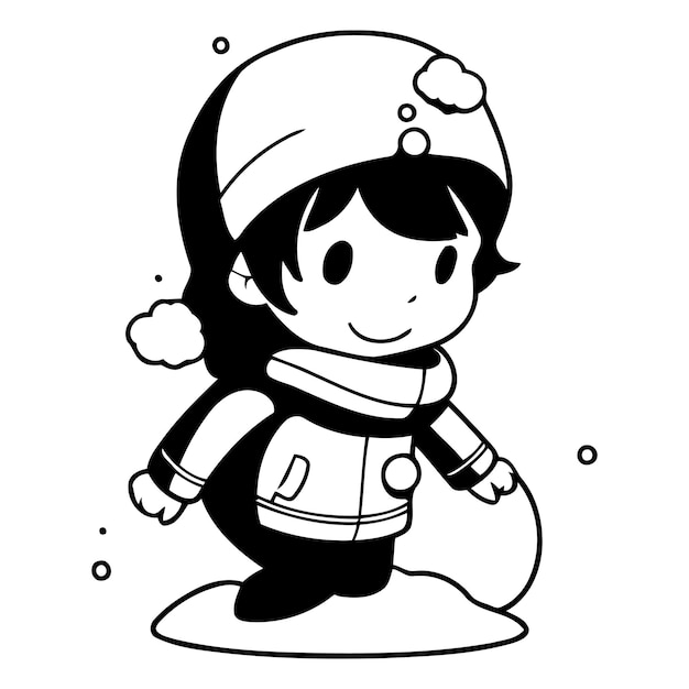 Vector cute boy wearing winter clothes in cartoon style