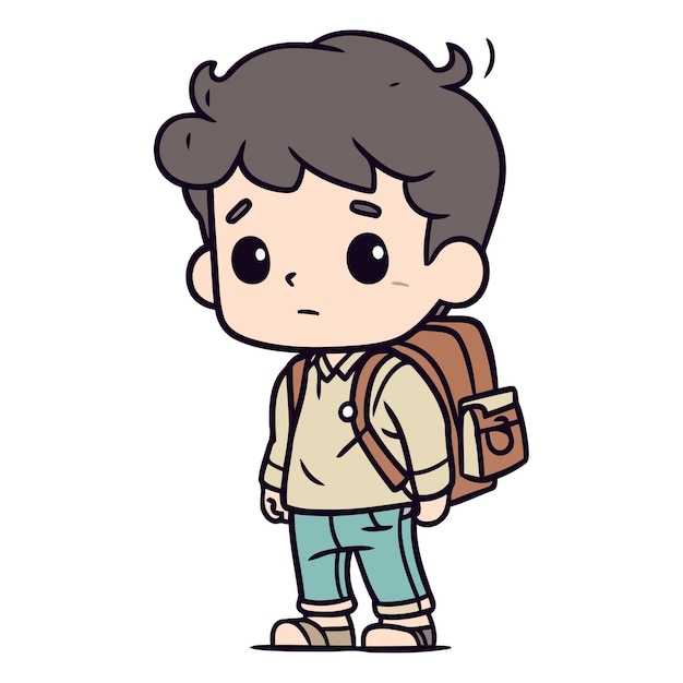 Cute boy with backpack in doodle style