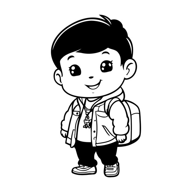 Vector cute boy with backpack vector illustration isolated on white background