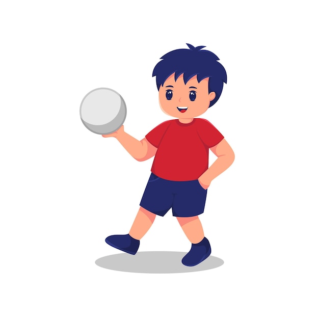 Cute Boy with Ball Cartoon Vector Illustration