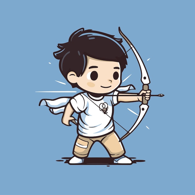 Cute boy with bow and arrow Vector illustration Cartoon style