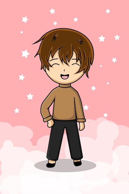 Cute Boy with Brown Sweater Cartoon Illustration