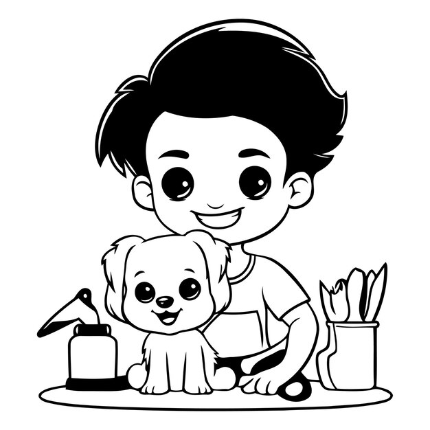 Cute boy with dog cartoon vector illustration graphic design vector illustration graphic design