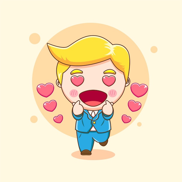 Cute boy with formal suit posing love finger cartoon