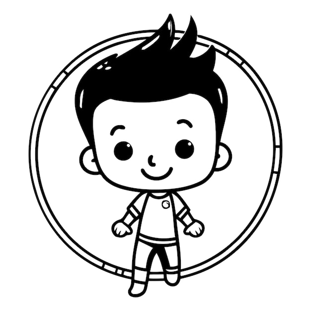 Cute boy with hula hoop Cartoon style