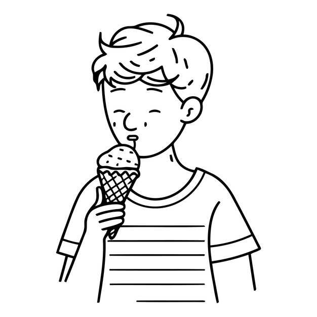 Милый мальчик с мороженым в линейном стиле