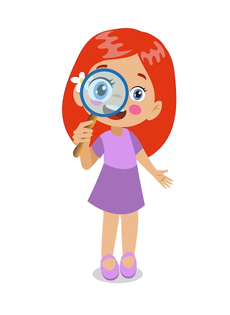 Vector cute boy with magnifying glass