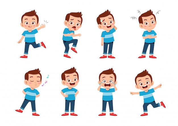 Vector cute boy with many gesture expressions