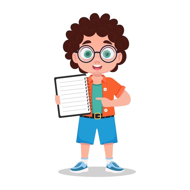 Vector cute boy with notepad