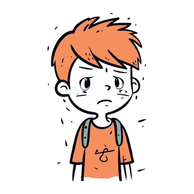 Vector cute boy with sad expression sketch for your design vector illustration