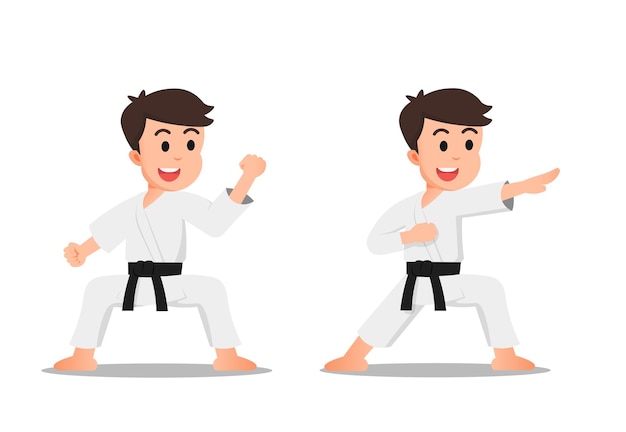 Vector a cute boy with some karate poses