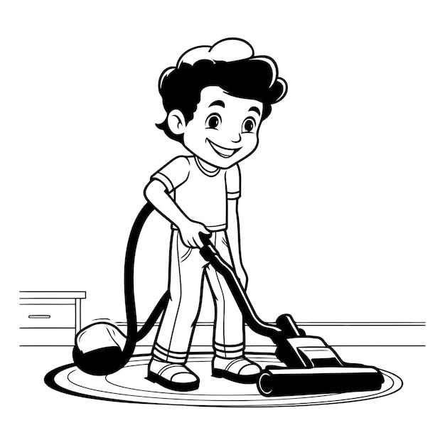 cute boy with vacuum cleaner vector illustration graphic design vector illustration graphic design