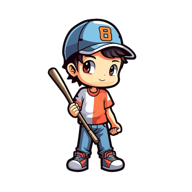 Vector cute boy wth baseball stick cartoon illustration cartoon eps