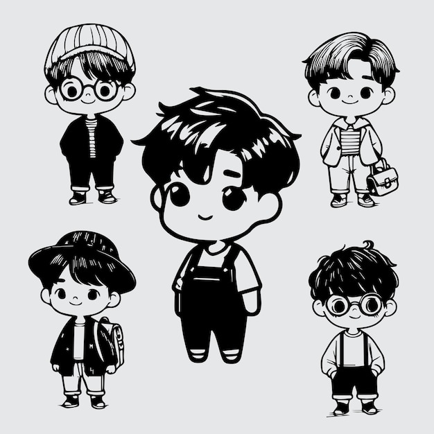 Cute boys and girls cartoon vector illustration Hand drawn kids