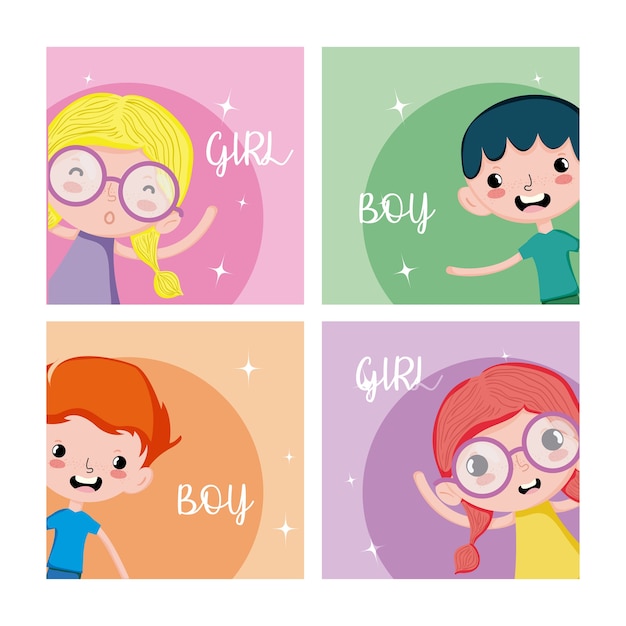 Cute boys and girls friends cards