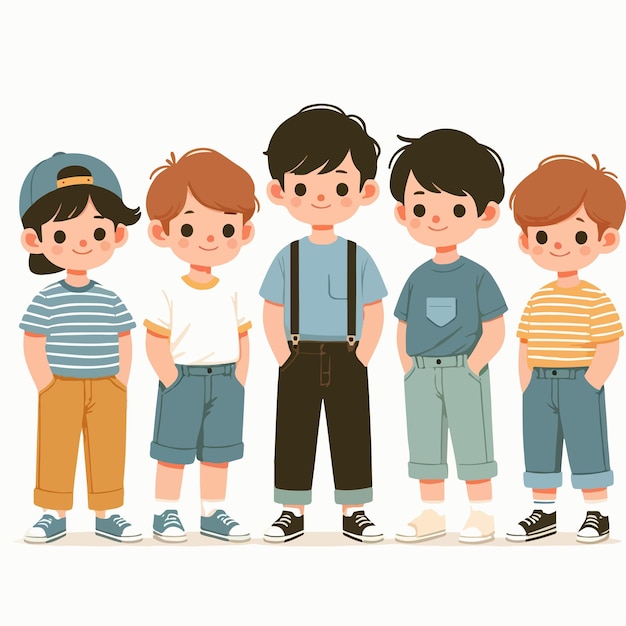 Vector cute boys team cartoon characters