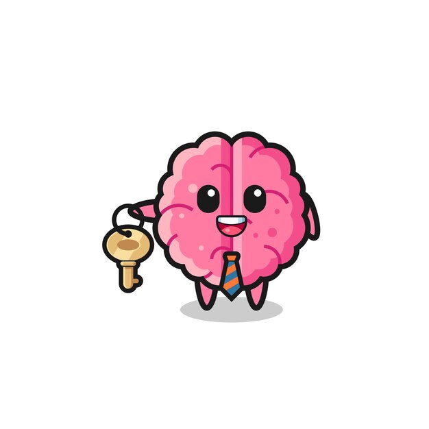 Vector cute brain as a real estate agent mascot  cute design