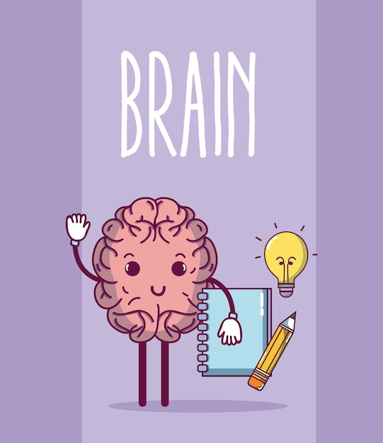 Premium Vector | Cute brain cartoon with big idea