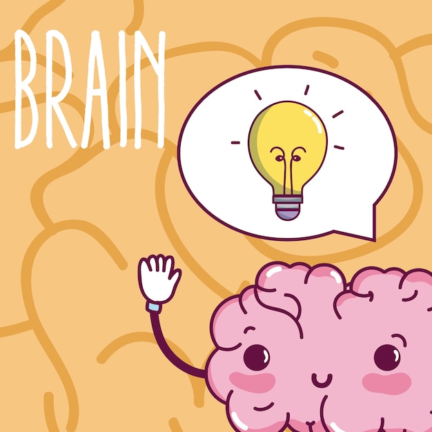 Vector cute brain cartoon with big idea