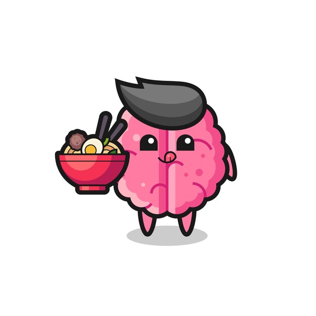 Vector cute brain character eating noodles , cute style design for t shirt, sticker, logo element