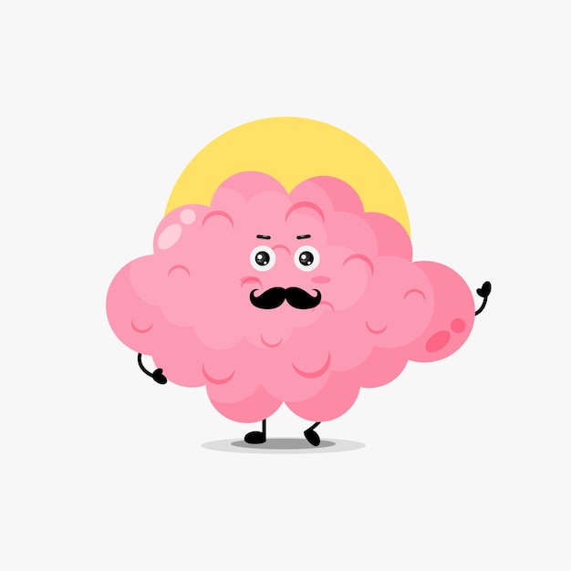 Vector cute brain character with mustache