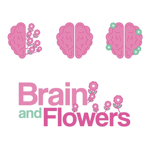 Vector cute brain and flowers logos