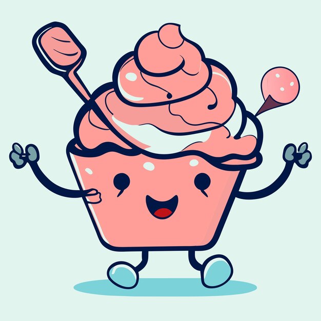 Vector cute brain ice cream cartoon vector icon illustration science food icon concept isolated