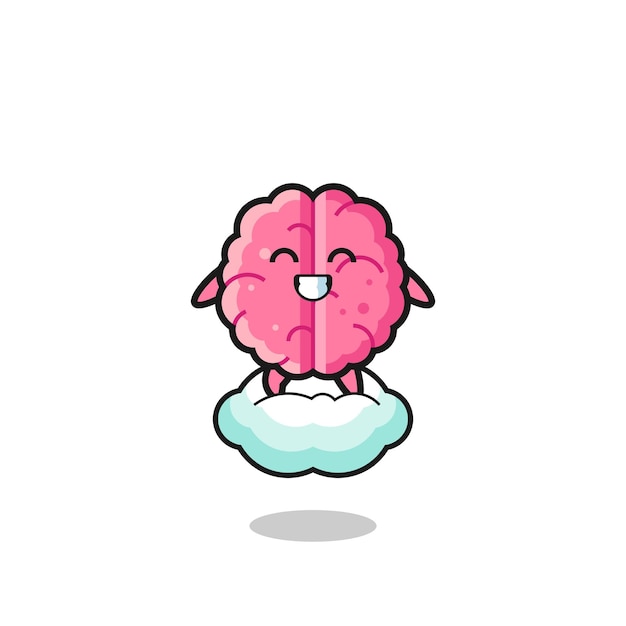 Cute brain illustration riding a floating cloud