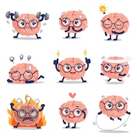 The cute brain is showing emotions and activities that develop healthy brain.