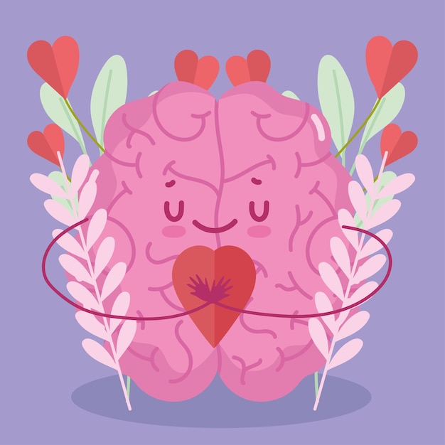 Vector cute brain in love