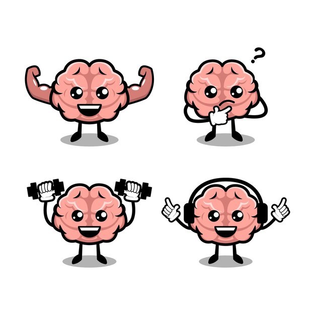 Cute brain simple mascot design illustration vector template