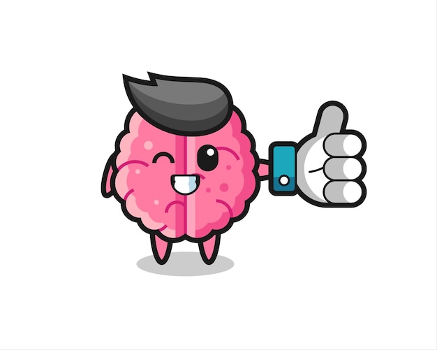 Cute brain with social media thumbs up symbol , cute style design for t shirt, sticker, logo element