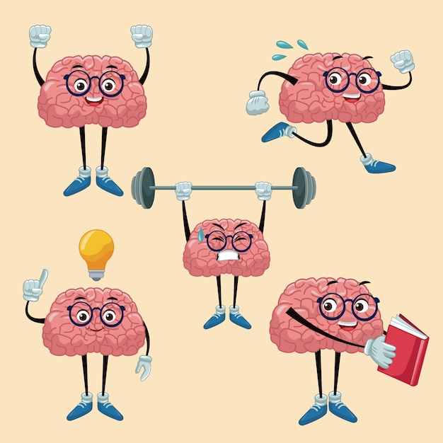 Vector cute brains cartoons