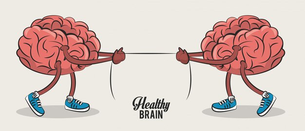 Cute brains pulling rope cartoons