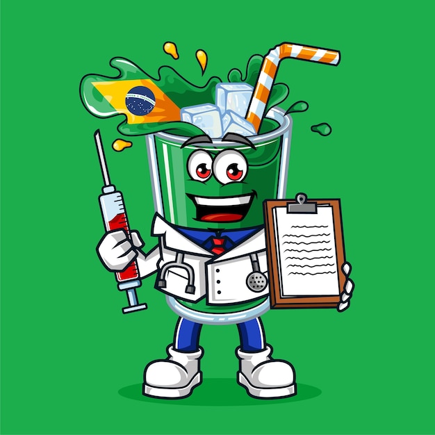 Vector cute brazil drink flag injection doctor vector mascot illustration