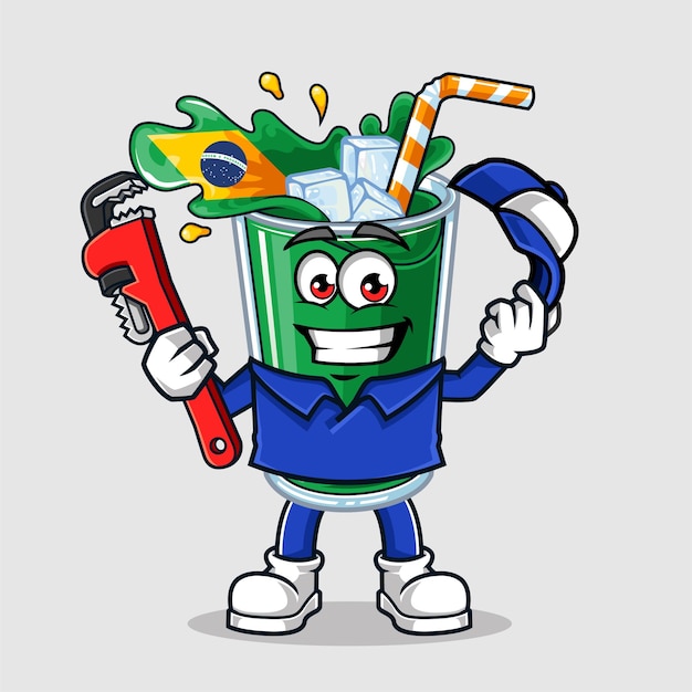 Vector cute brazil drink flag plumber vector mascot illustration