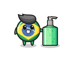 Simpatico cartone animato distintivo bandiera brasile con disinfettante per le mani