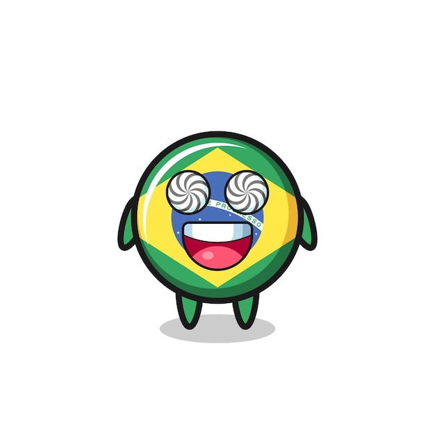 Cute brazil flag badge character with hypnotized eyes