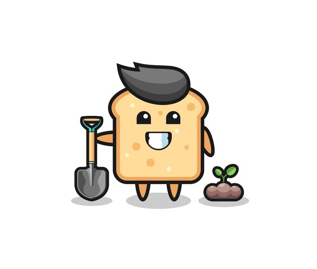 Cute bread cartoon is planting a tree seed