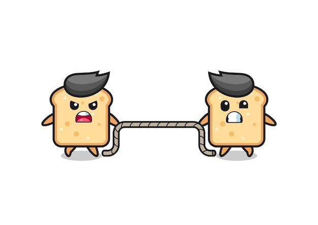 Cute bread character is playing tug of war game cute design