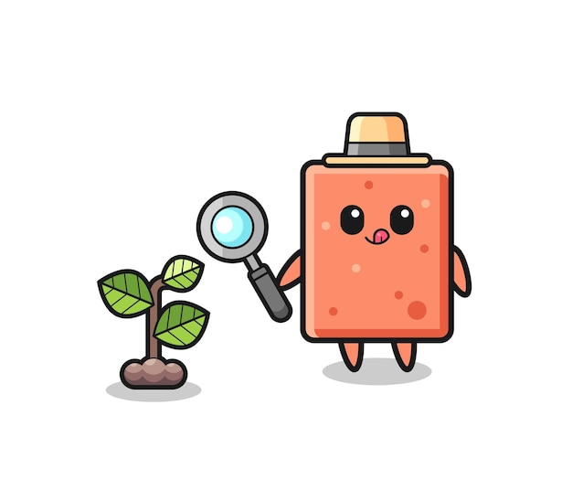 Cute brick herbalist researching a plants