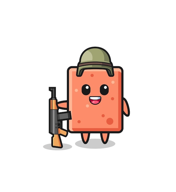 Cute brick mascot as a soldier