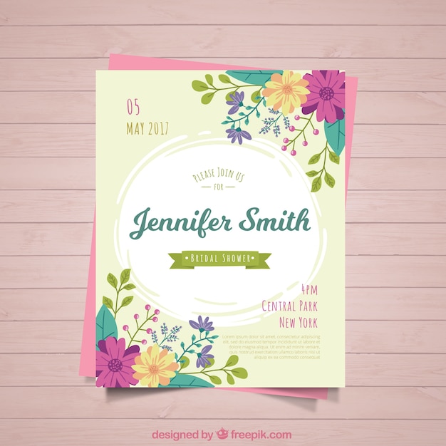 Vector cute bridal shower invitation with colored flowers