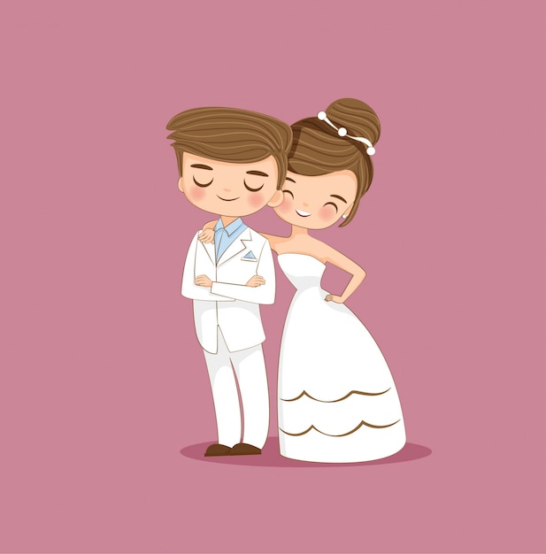 Cute bride and groom couple cartoon character