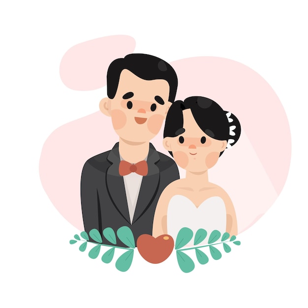 Cute bride and groom wedding illustration