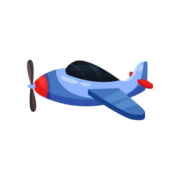 Vettore simpatico aereo blu brillante velivolo con elica elemento vettoriale piatto per cartoline libri per bambini o adesivi