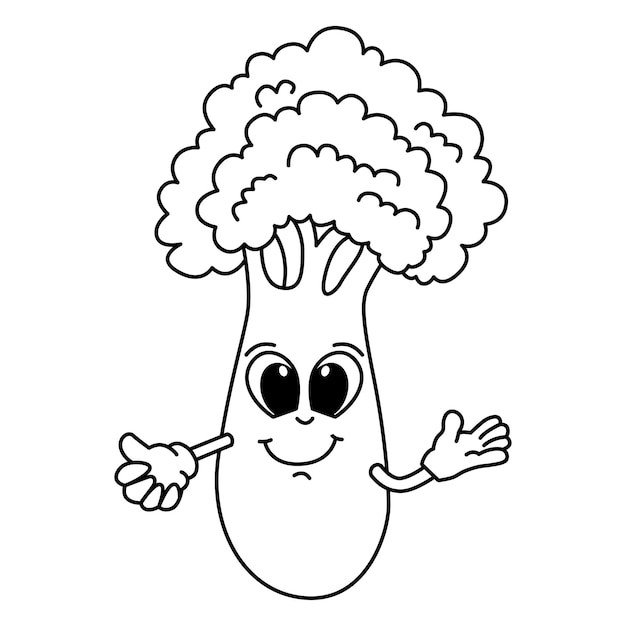 Cute broccoli cartoon coloring page illustration vector For kids coloring book