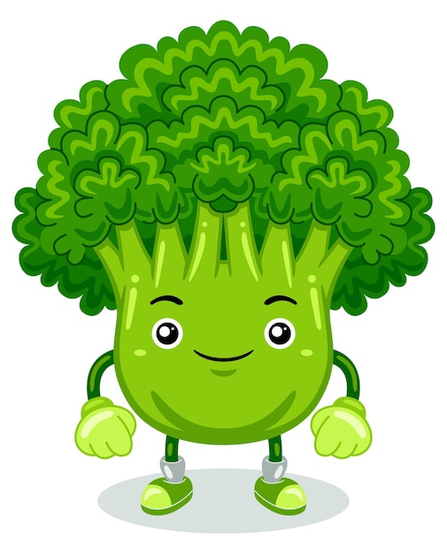 Vettore simpatico personaggio di broccoli in stile design piatto
