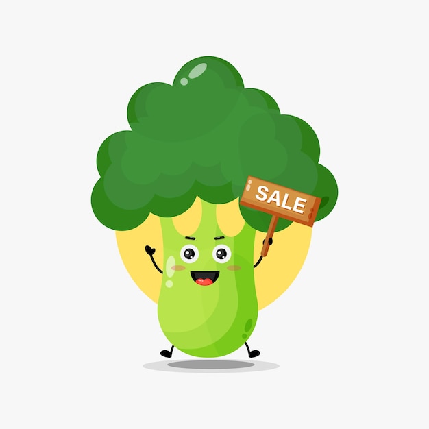 Vector cute broccoli character with sale sign